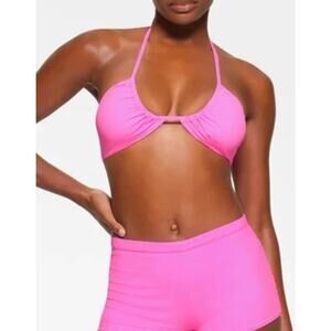 SKIMS Swim Cut Out Halter Triangle Bikini Top Beach Swimwear Taffy Pink NWT L